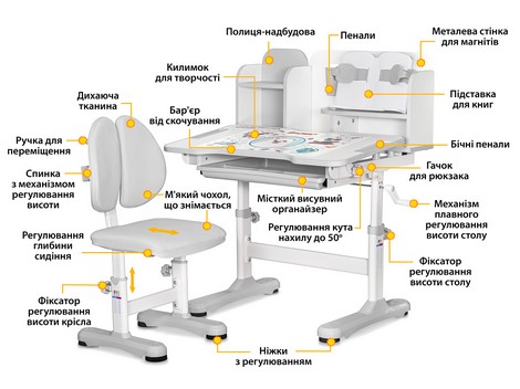 Комплект мебели (стол + стульчик + полка) Evo-kids BD-28 Panda Grey - №2