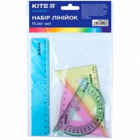Набір Kite Classic K-281: лінійка 15 см, 2 косинця, транспортир (асортимент кольорів)
