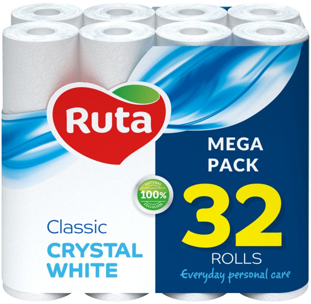 Папір туалетний целюлозний RUTA Classic, 2 шари, 32 рулони, біла