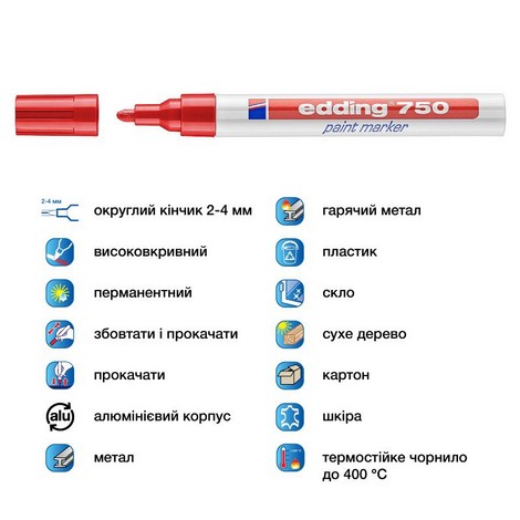 Маркер Paint e-750 2-4 мм круглый красный - №4