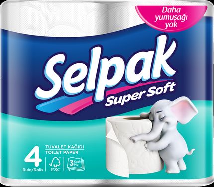 Бумага туалетная целлюлозная Selpak, 3 слоя, 4 рулона, белая - №1