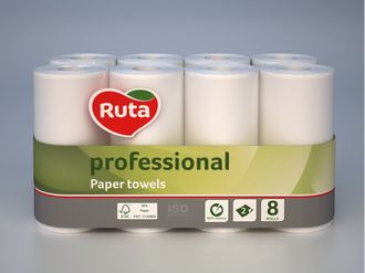 Рушники целюлозні RUTA, 2 шари, 8 рулонів, білі