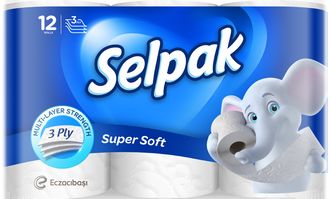 Папір туалетний целюлозний листова Selpak, 3 шари, 12 рулону, біла