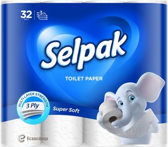 Папір туалетний целюлозний листова Selpak, 3 шари, 32 рулону, біла