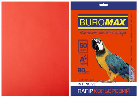 Набор цветной бумаги Buromax INTENSIVE А4, 80 г/м2, 50 листов, красный - №1