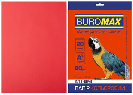 Набор цветной бумаги Buromax INTENSIVE А4, 80 г/м2, 20 листов, красный - №1