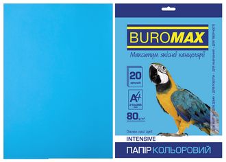 Набор цветной бумаги Buromax INTENSIVE А4, 80 г/м2, 20 листов, светло-синий