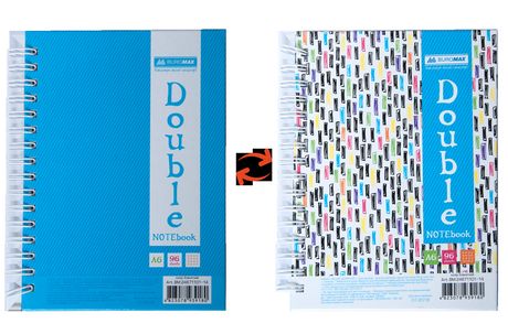 Книга записная Buromax DOUBLE А6, 96 листов, клетка, голубая/радужная - №1