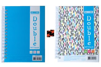 Книга записная Buromax DOUBLE А6, 96 листов, клетка, голубая/радужная