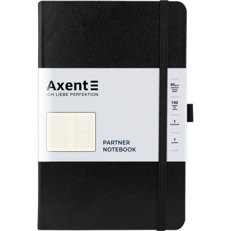 Книга записная Axent Partner, 125х195 мм, 96 листов, клетка, черная - №1