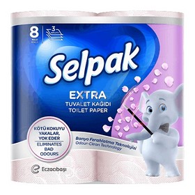 Папір туалетний целюлоз., по 8 рул., 3-х шар., білий Extra SELPAK
