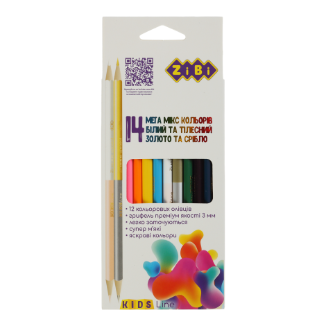 Карандаши цветные ZiBi KIDS Line, 14 цветов (10 стандартных + 2 двухсторонних) - №1