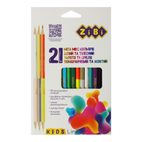 Олівці кольорові ZiBi KIDS Line, 21 колір (15 стандартних + 3 двосторонніх)