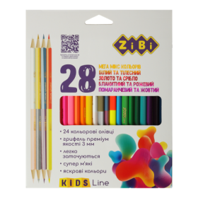 Олівці кольорові ZiBi KIDS Line, 28 кольорів (12 стандартних + 4 двосторонніх)