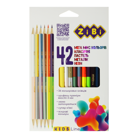 Карандаши цветные ZiBi KIDS Line, 42 цвета (30 стандартных + 6 двухсторонних) - №1