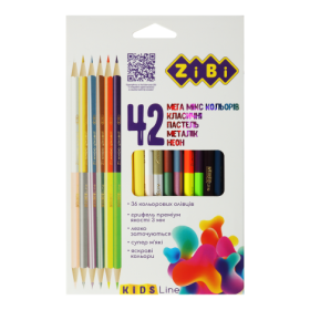 Олівці кольорові ZiBi KIDS Line, 42 кольори (30 стандартних + 6 двосторонніх)