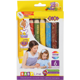 Олівці кольорові 3 в 1 з точилкою ZIBI BABY Line SUPER JUMBO mini, 6 кольорів