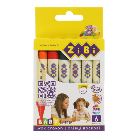 Карандаши цветные восковые ZiBi BABY Line SUPER JUMBO, 6 цветов - №1