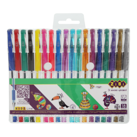 Набір ручок гелевих ZiBi KIDS LineSTANDARD + NEON + GLITTER + METALLIC 0,7 мм, асорті, 18 шт