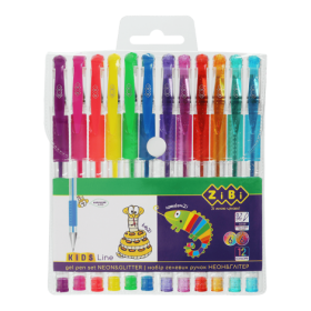 Набір ручок гелевих ZiBi KIDS Line NEON + GLITTER 0,7 мм, асорті, 12 шт