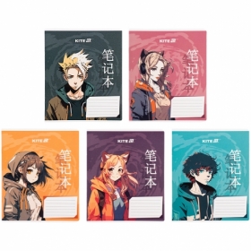 Тетрадь 18 л., кл., гибр. лак + УФ лак, Kite Anime