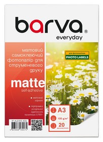 Фотопапір матовий самоклеючий 105 г/м2, A3, 20 арк Everyday Barva
