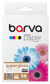 Фотопапір білий суперглянець 255 г/м2, 10x15 см, 50 арк Profi Barva
