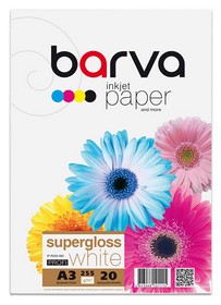 Фотопапір білий суперглянець 255 г/м2, A3, 20 арк Profi Barva