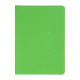 Книга записная NEON, А5, 80 листов, клеточка, сшитая обложка PVC, зеленая