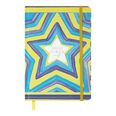 Книга записная STAR, на резинке, А5, 96 л., клетка, офсет крем., тв.лам.обл., голубая - №1