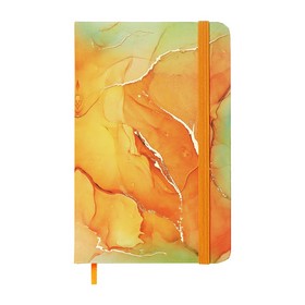 Книжка записная MARBLE, на резинке, А6, 80 л., клетка., офсет крем., тв.лам.обл., оранжевая