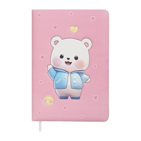 Блокнот BEAR, 155 х 108 мм, 80 л., линия, Soft PU обложка, розовый, KIDS Line