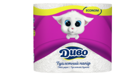 Папір туалетний целюлозна Диво Econom, 2 шари, 4 рулони, біла