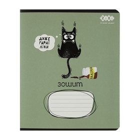 Тетрадь ученическая общая CRAZY CAT, 48 л., клетка, оливковая, KIDS LINE