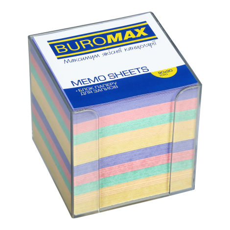 Бокс с цветной бумагой 90х90х90 мм Buromax, прозрачный - №1