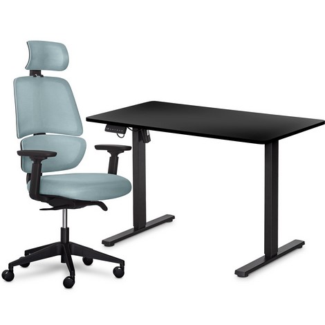 Комплект Mealux PowerDesk Lite Black + Leo Air Plus Grey Blue - №1