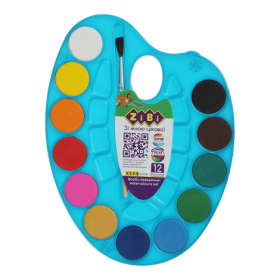 Краски акварельные Zibi KIDS Line с кистью, 12 цветов