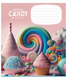 Зошит учнівський, 12арк., у клітинку, ВД-лак, Школярик, Candy world