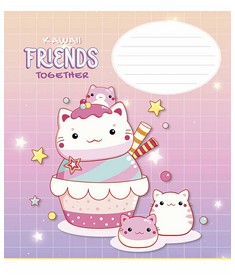 Зошит учнівський, 12арк., у клітинку, глiтер, Школярик, Kawaii Friends